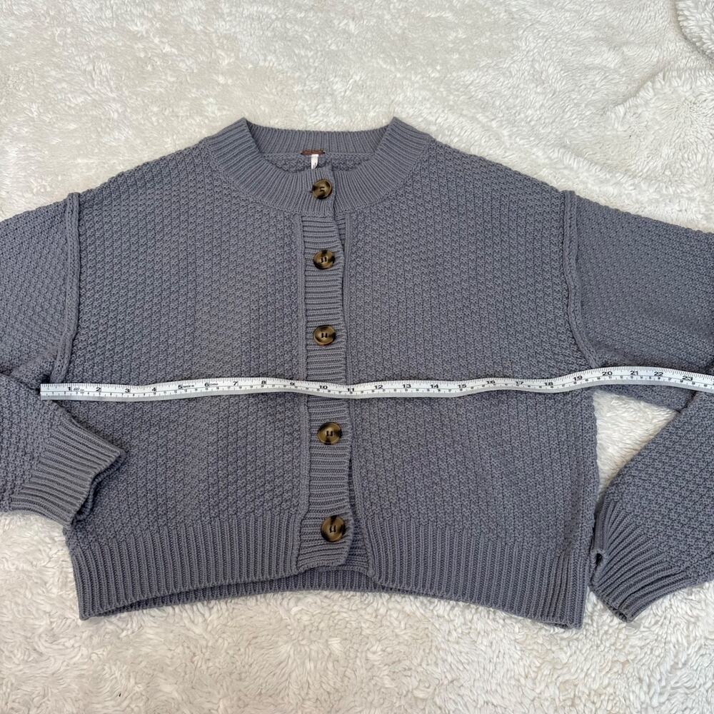 Free People Womens S Lila Cardi Cropped Button Front Cardigan Blue Preppy Boho - Picture 3 of 6